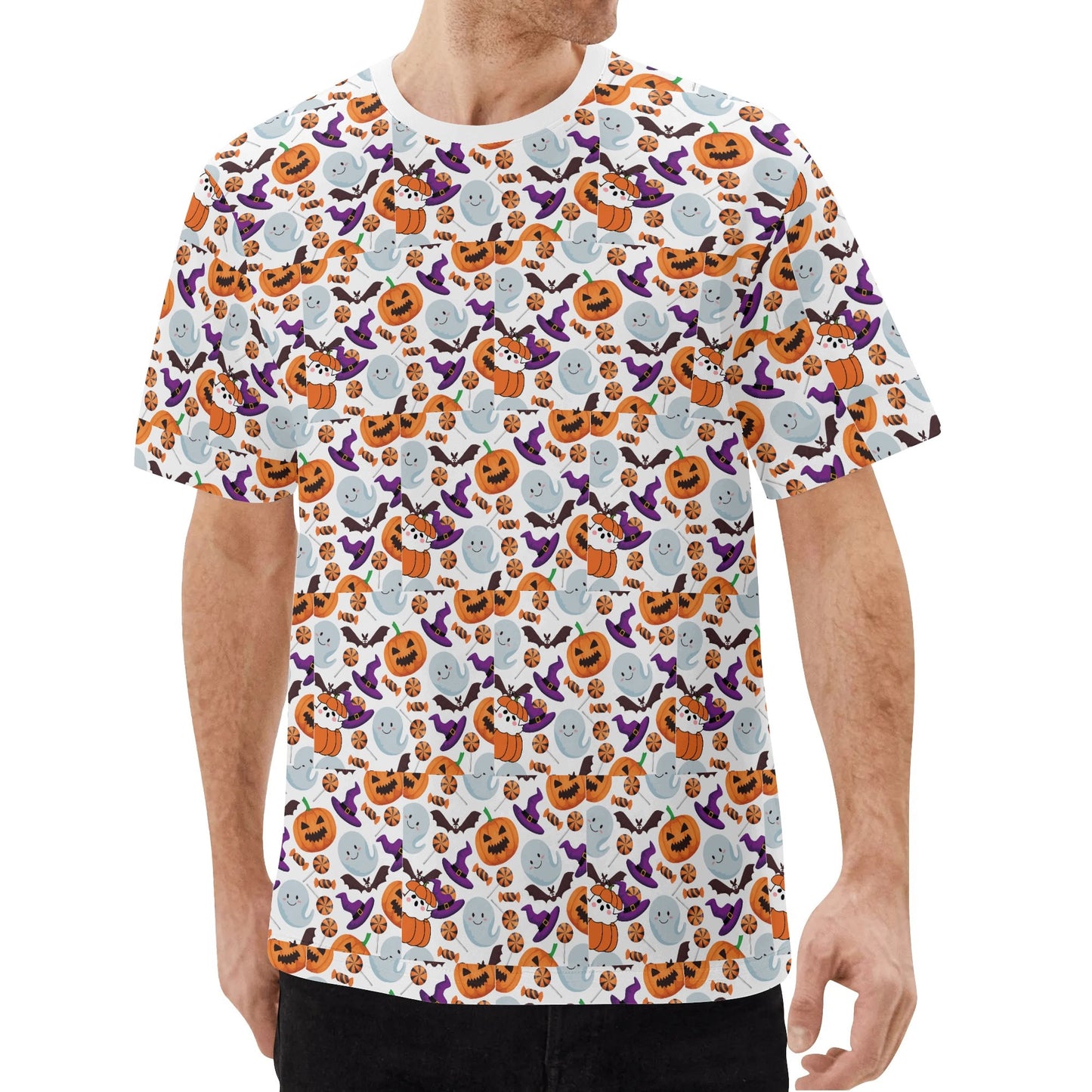 T-shirt Halloween – Pattern Citrouilles & Fantômes Fun 🎃👻
