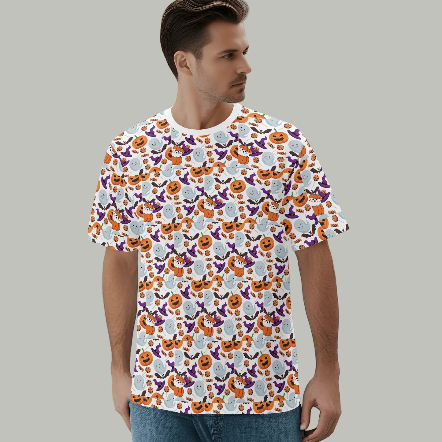T-shirt Halloween – Pattern Citrouilles & Fantômes Fun 🎃👻